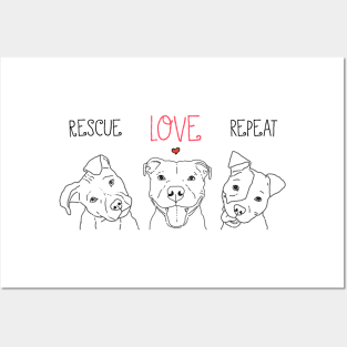 Rescue Love Repeat Dog Pit Bull Drawings, Dog Rescue Pittie Posters and Art